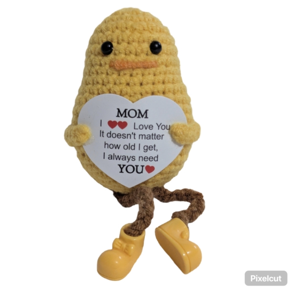 Crochet Long-legged Positive Duck Plush with Heart Mom Message